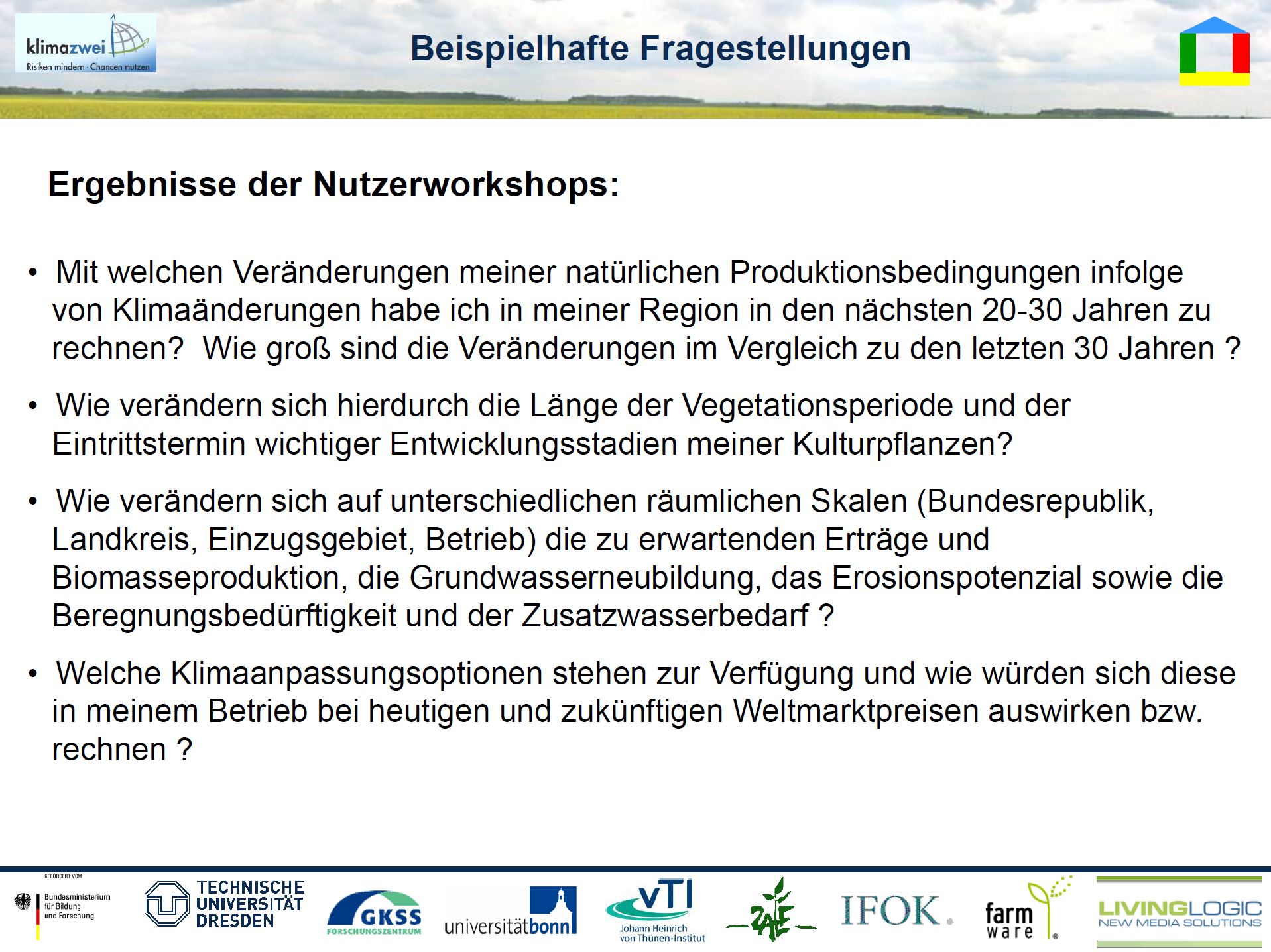 8/33 - Beispielhafte Fragestellungen - Ergebnisse der Nutzer-Workshops